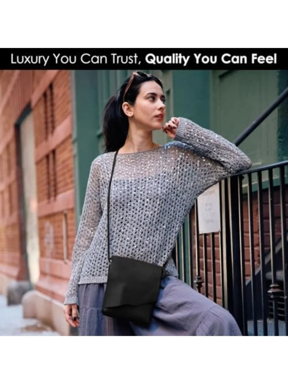 Genuine Leather Mini Crossbody Bag for Women - RFID Blocking, Adjustable Strap